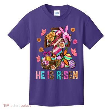 Easter Cross He Is Risen Jesus Christian Easter Day Kids T-Shirt
