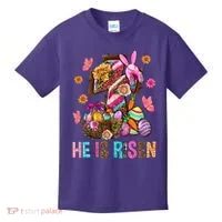 Easter Cross He Is Risen Jesus Christian Easter Day Kids T-Shirt thumb 0
