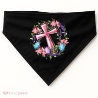 Easter Cross He Is Risen Jesus Christian Floral Style USA-Made Doggie Bandana thumb 0