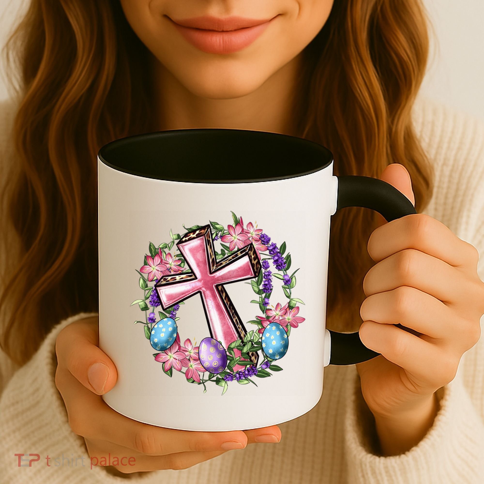 Easter Cross He Is Risen Jesus Christian Floral Style Coffee Mug