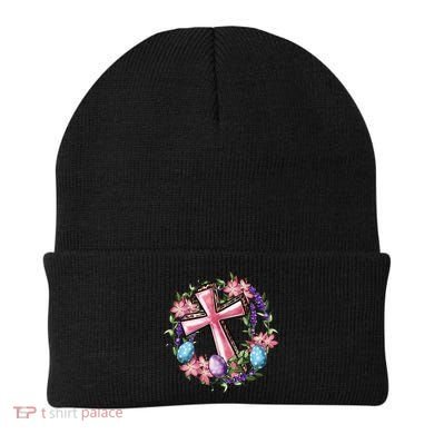 Easter Cross He Is Risen Jesus Christian Floral Style Beanie