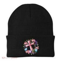 Easter Cross He Is Risen Jesus Christian Floral Style Beanie thumb 0