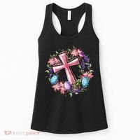 Easter Cross He Is Risen Jesus Christian Floral Style Women's Tank Top thumb 0