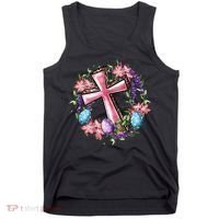 Easter Cross He Is Risen Jesus Christian Floral Style Tank Top thumb 0