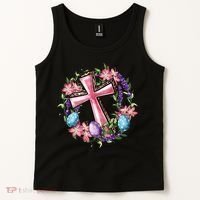 Easter Cross He Is Risen Jesus Christian Floral Style Tank Top thumb 2