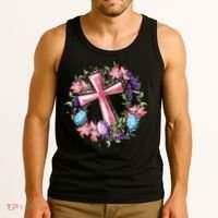 Easter Cross He Is Risen Jesus Christian Floral Style Tank Top thumb 3