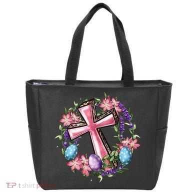 Easter Cross He Is Risen Jesus Christian Floral Style Tote Bag