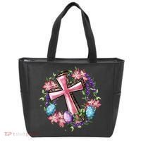 Easter Cross He Is Risen Jesus Christian Floral Style Tote Bag thumb 0