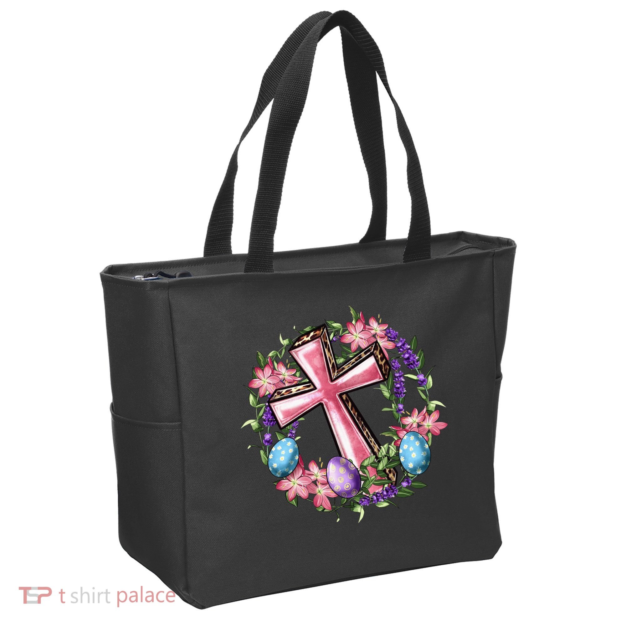 Easter Cross He Is Risen Jesus Christian Floral Style Tote Bag
