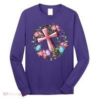Easter Cross He Is Risen Jesus Christian Floral Style Long Sleeve Shirt thumb 0