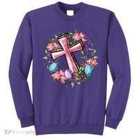 Easter Cross He Is Risen Jesus Christian Floral Style Sweatshirt thumb 0