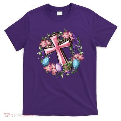 Easter Cross He Is Risen Jesus Christian Floral Style T-Shirt