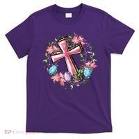 Easter Cross He Is Risen Jesus Christian Floral Style T-Shirt thumb 0