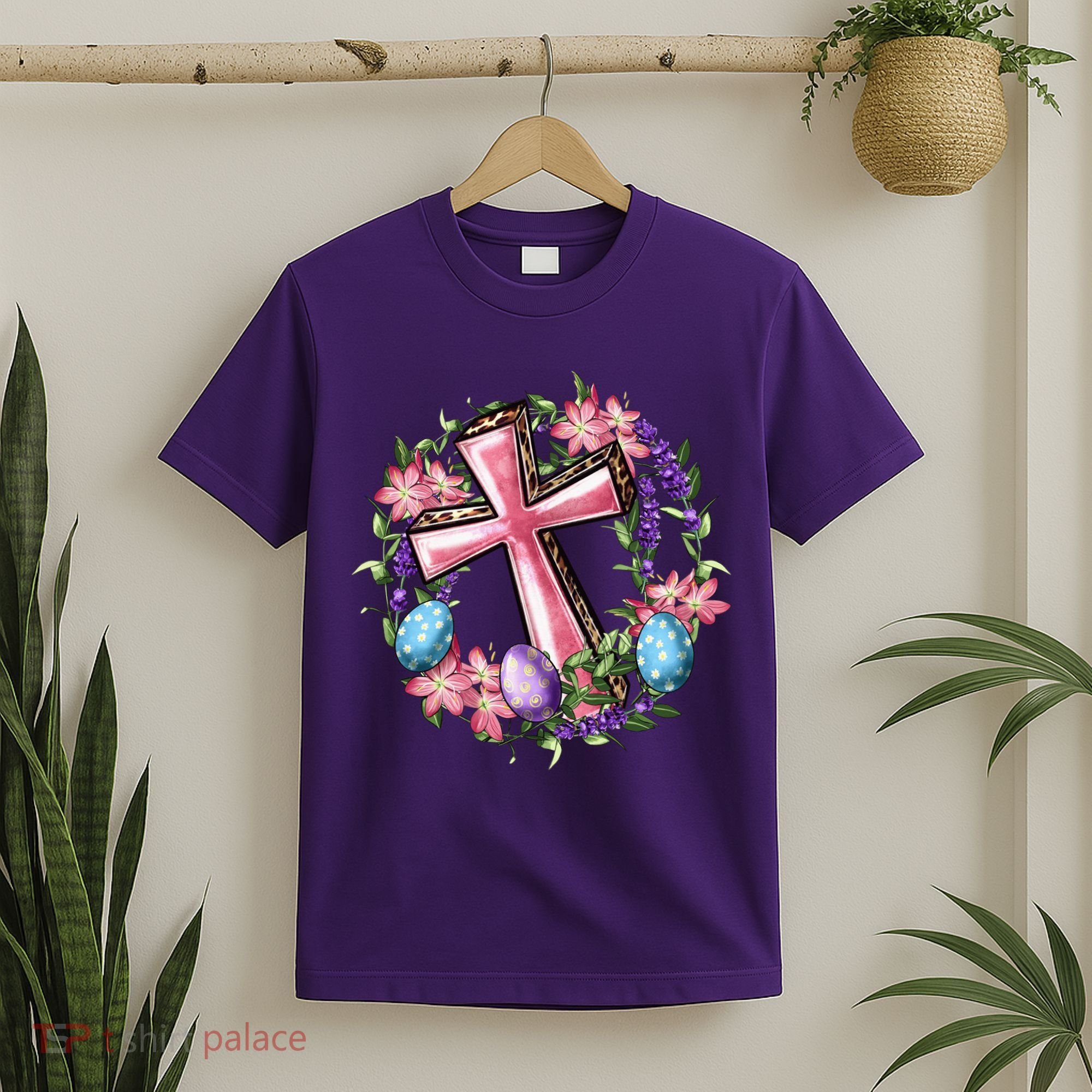 Easter Cross He Is Risen Jesus Christian Floral Style T-Shirt