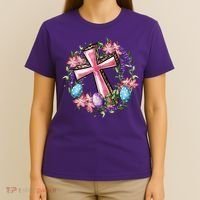 Easter Cross He Is Risen Jesus Christian Floral Style T-Shirt thumb 4