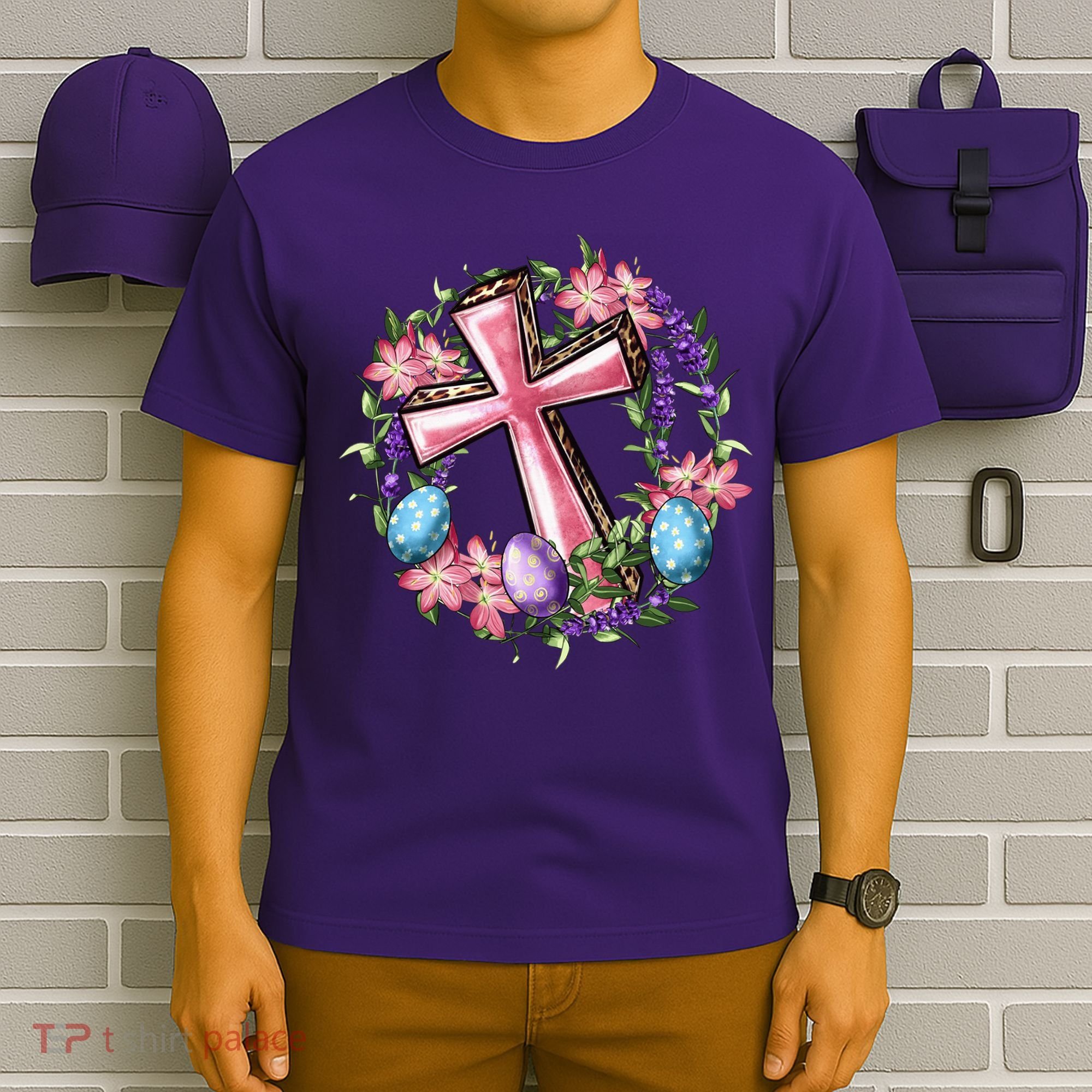 Easter Cross He Is Risen Jesus Christian Floral Style T-Shirt