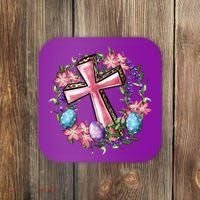 Easter Cross He Is Risen Jesus Christian Floral Style Coaster thumb 0