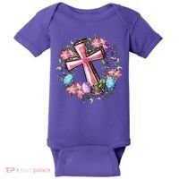 Easter Cross He Is Risen Jesus Christian Floral Style Baby Bodysuit thumb 0
