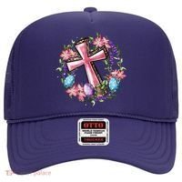 Easter Cross He Is Risen Jesus Christian Floral Style Hat thumb 0