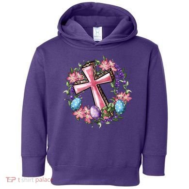 Easter Cross He Is Risen Jesus Christian Floral Style Toddler Hoodie