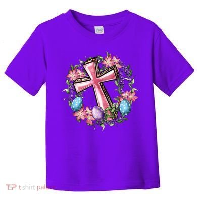 Easter Cross He Is Risen Jesus Christian Floral Style Toddler T-Shirt