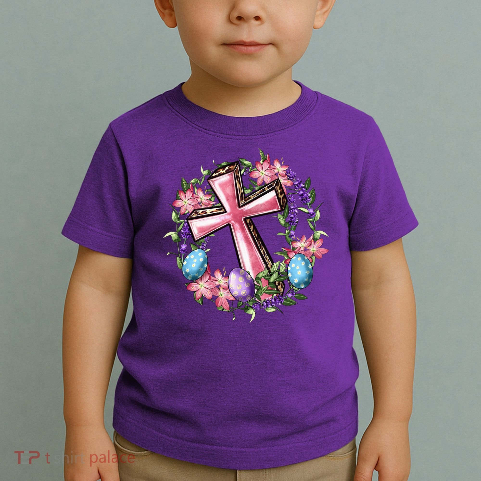 Easter Cross He Is Risen Jesus Christian Floral Style Toddler T-Shirt