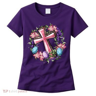 Easter Cross He Is Risen Jesus Christian Floral Style Women's T-Shirt