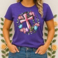 Easter Cross He Is Risen Jesus Christian Floral Style Women's T-Shirt thumb 2
