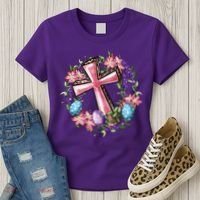 Easter Cross He Is Risen Jesus Christian Floral Style Women's T-Shirt thumb 3