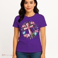 Easter Cross He Is Risen Jesus Christian Floral Style Women's T-Shirt thumb 4