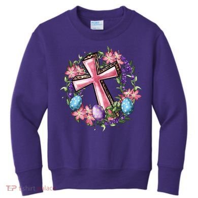 Easter Cross He Is Risen Jesus Christian Floral Style Kids Sweatshirt