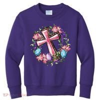 Easter Cross He Is Risen Jesus Christian Floral Style Kids Sweatshirt thumb 0
