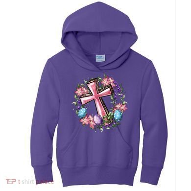 Easter Cross He Is Risen Jesus Christian Floral Style Kids Hoodie
