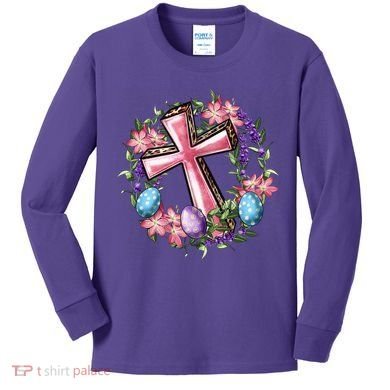 Easter Cross He Is Risen Jesus Christian Floral Style Kids Long Sleeve Shirt