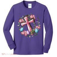 Easter Cross He Is Risen Jesus Christian Floral Style Kids Long Sleeve Shirt thumb 0