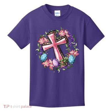 Easter Cross He Is Risen Jesus Christian Floral Style Kids T-Shirt