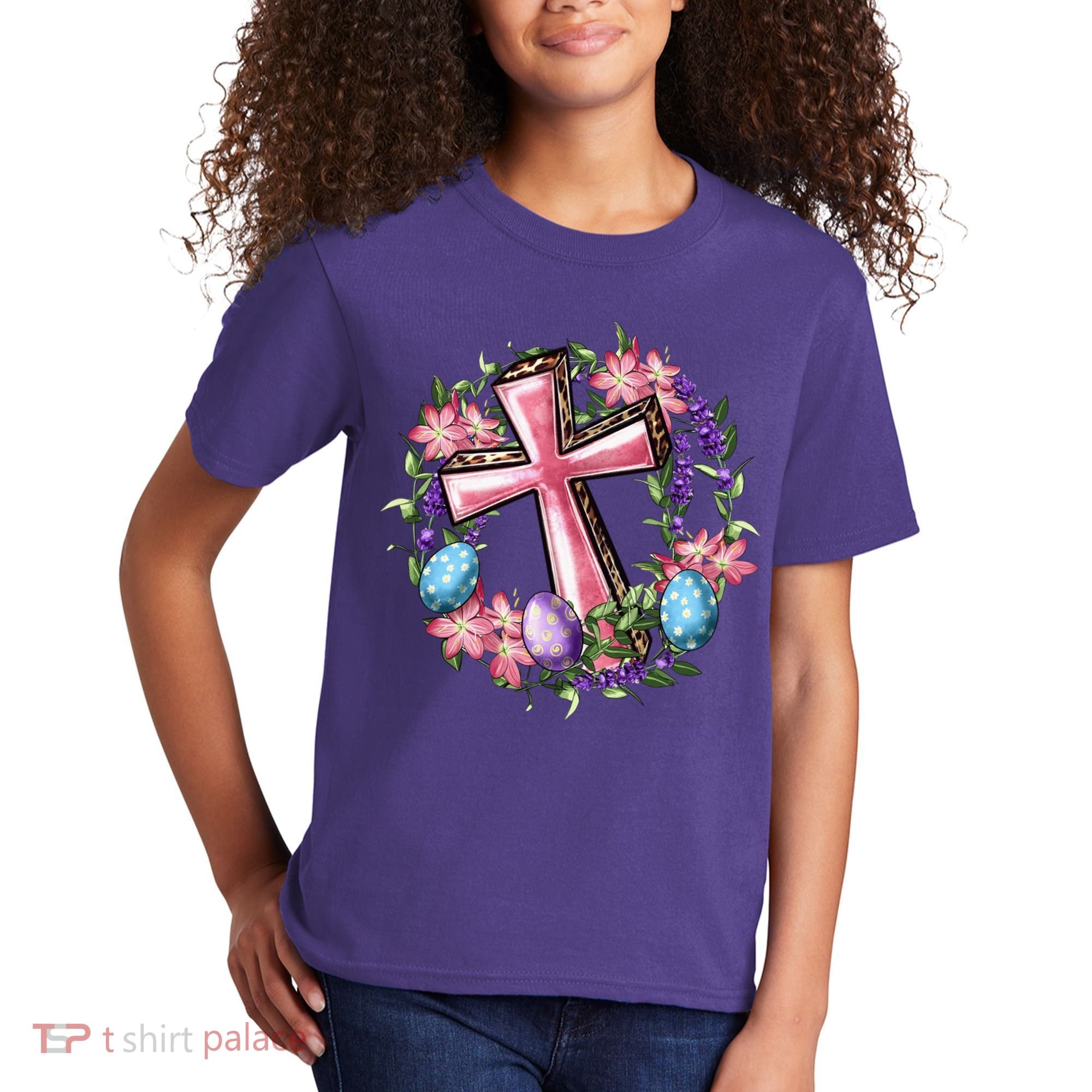 Easter Cross He Is Risen Jesus Christian Floral Style Kids T-Shirt