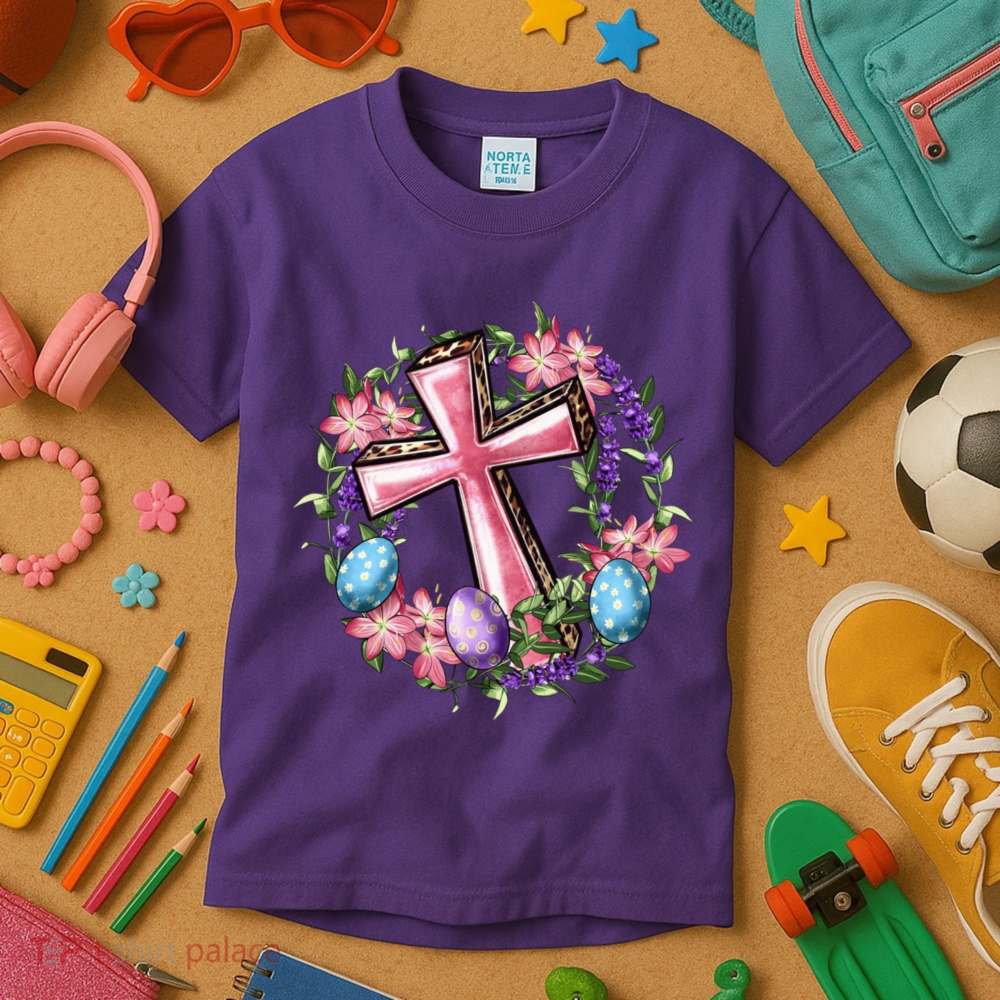 Easter Cross He Is Risen Jesus Christian Floral Style Kids T-Shirt