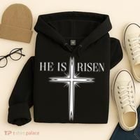 Easter Cross He Is Risen Jesus Christian Hoodie thumb 4