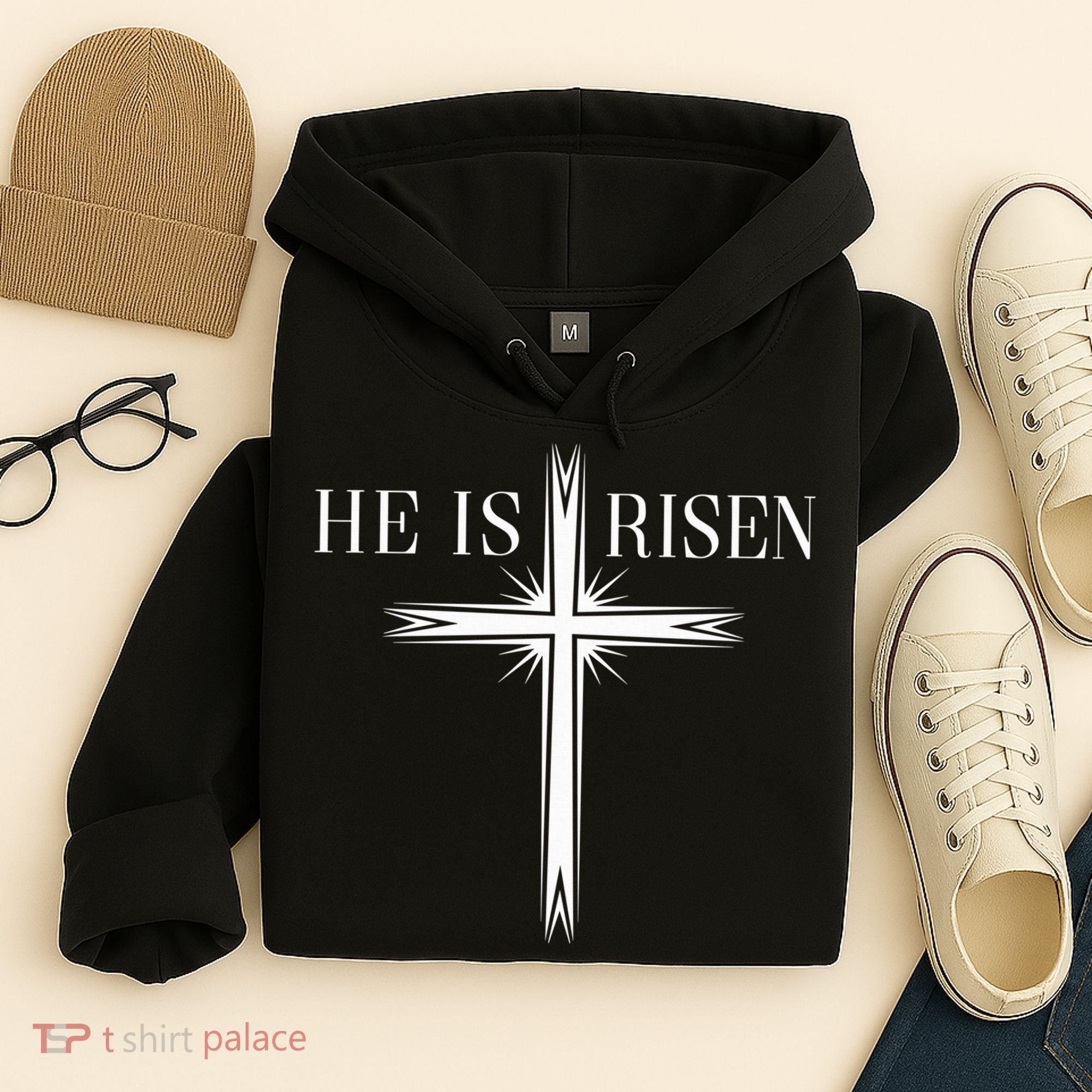 Easter Cross He Is Risen Jesus Christian Hoodie