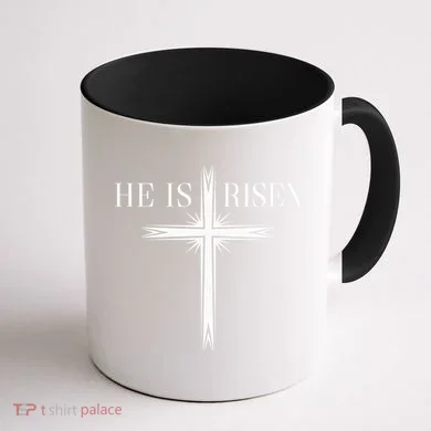 Easter Cross He Is Risen Jesus Christian Coffee Mug back