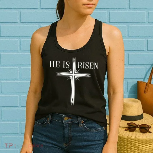 Easter Cross He Is Risen Jesus Christian Women's Tank Top
