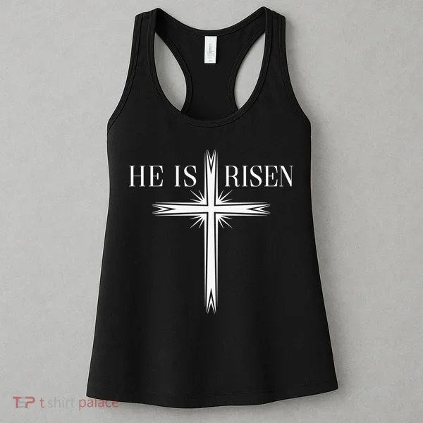 Easter Cross He Is Risen Jesus Christian Women's Tank Top