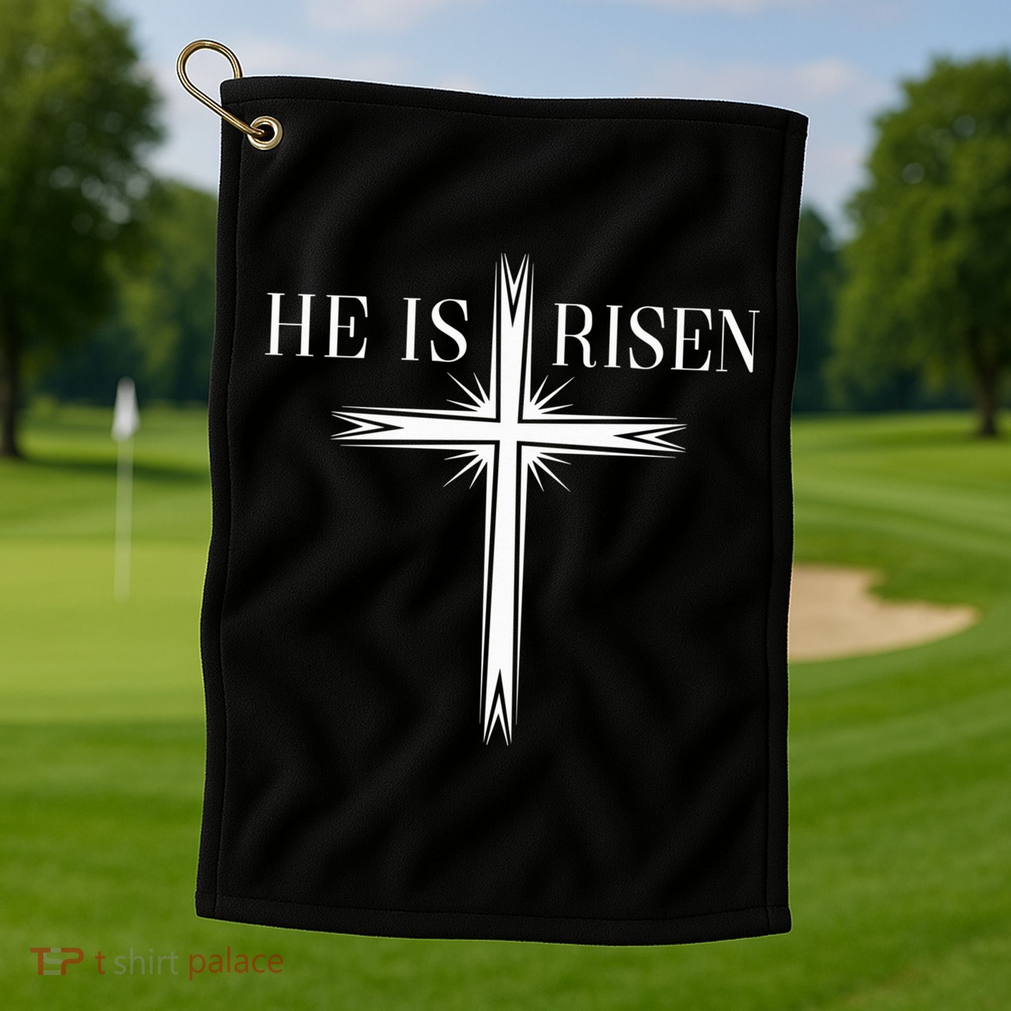 Easter Cross He Is Risen Jesus Christian Golf Towel