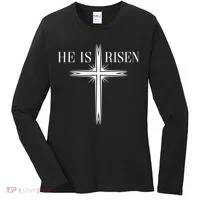 Easter Cross He Is Risen Jesus Christian Women's Long Sleeve Shirt thumb 0
