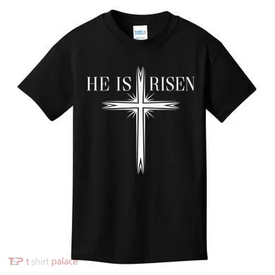 Easter Cross He Is Risen Jesus Christian Kids T-Shirt