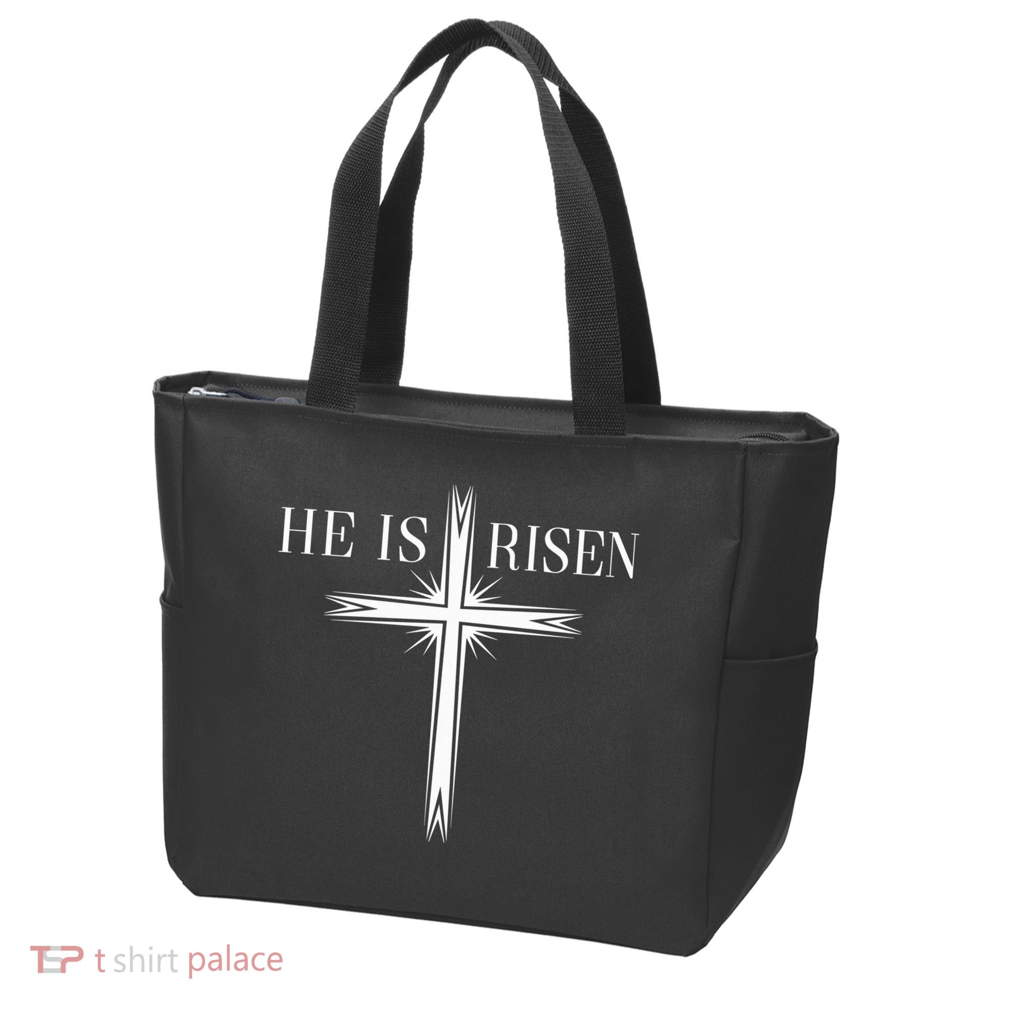 Easter Cross He Is Risen Jesus Christian Tote Bag