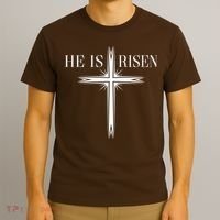 Easter Cross He Is Risen Jesus Christian T-Shirt thumb 3