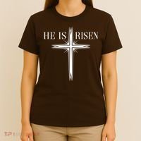 Easter Cross He Is Risen Jesus Christian T-Shirt thumb 4