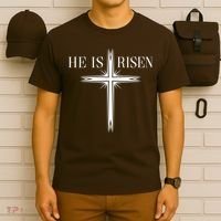 Easter Cross He Is Risen Jesus Christian T-Shirt thumb 6